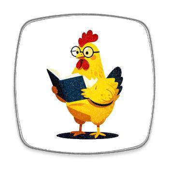 Poulet Lecteur - Magnet carré - blanc - Devant