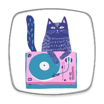 Purple Cat DJ auf dem Plattenspieler - Viereckiger Kühlschrankmagnet - Weiß - Vorne