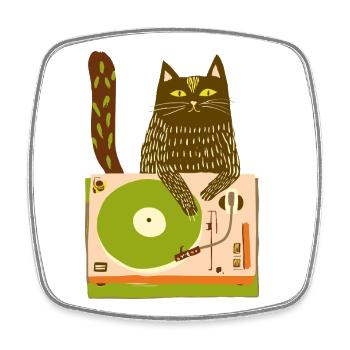 Katzen-DJ auf Plattenspieler - Viereckiger Kühlschrankmagnet - Weiß - Vorne
