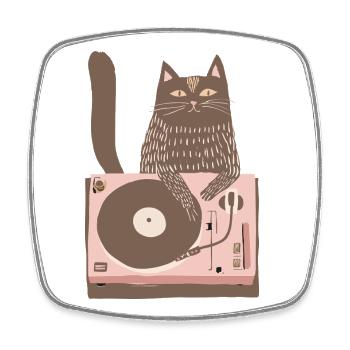 Katzen-DJ auf dem pinken Plattenspieler - Viereckiger Kühlschrankmagnet - Weiß - Vorne