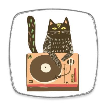 Katzen-DJ auf Vinyl-Plattenteller - Viereckiger Kühlschrankmagnet - Weiß - Vorne