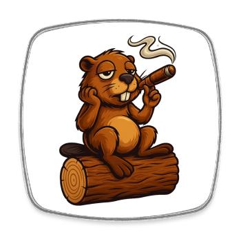 Castor refroidi avec un cigare - Magnet carré - blanc - Devant
