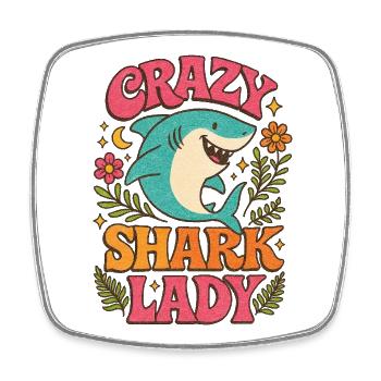 Crazy Shark Lady - Square fridge magnet - white - Front