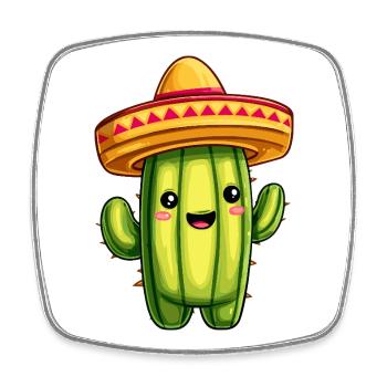 Kaktus mit Sombrero – kawaii Cactus - Viereckiger Kühlschrankmagnet - Weiß - Vorne