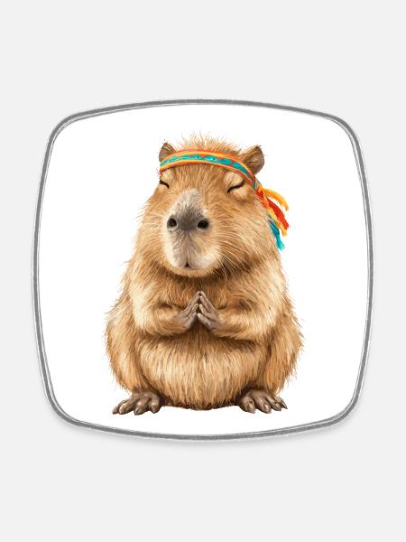 Capybara in Meditationspose mit Stirnband - Viereckiger Kühlschrankmagnet - Weiß