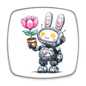 Robo-Lapin avec Fleur - Magnet carré - blanc - Devant
