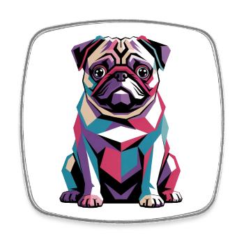 Farbenfroher geometrischer Mops – Lebendiger Pop-Art-Hund - Viereckiger Kühlschrankmagnet - Weiß - Vorne