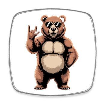 Cool Skirt Bear With Sunglasses Hand Sign Skirt - Square fridge magnet - white - Front