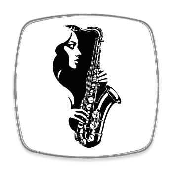 Frau mit Saxophon - Viereckiger Kühlschrankmagnet - Weiß - Vorne