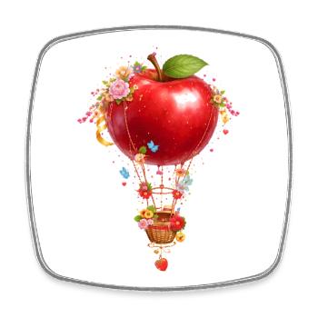 Apfel-Heißluftballon Fantasie  - Viereckiger Kühlschrankmagnet - Weiß - Vorne