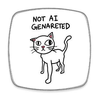 Not AI Generated - Weird Cat Meme - AI satire - Square fridge magnet - white - Front