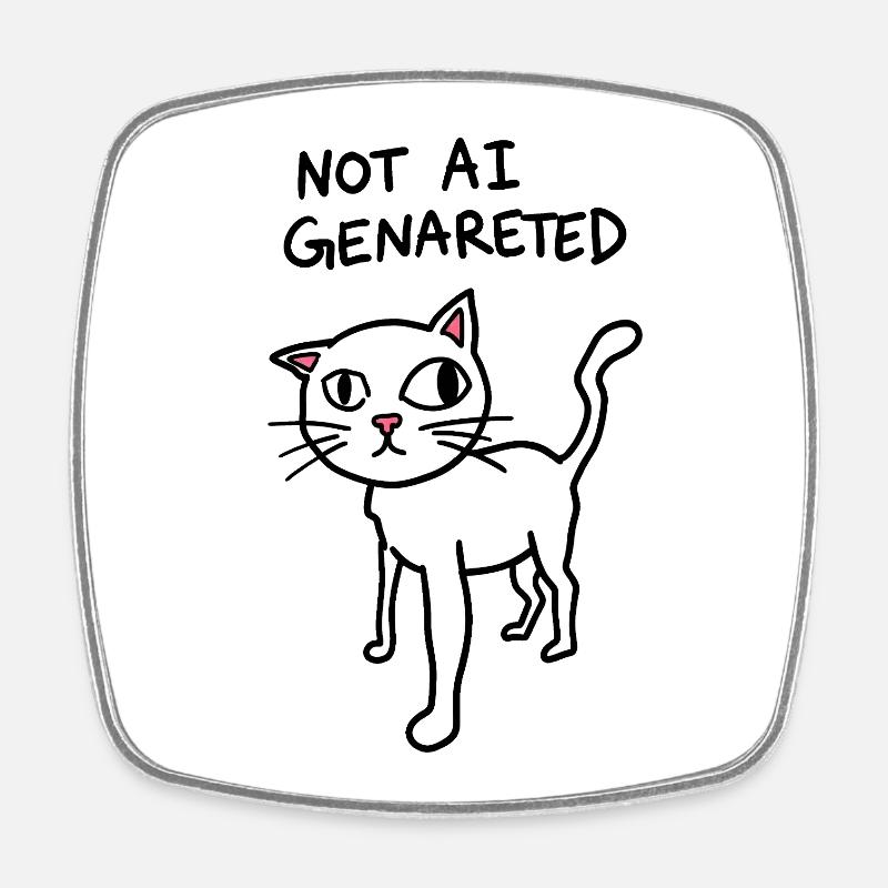 Not AI Generated - Weird Cat Meme - AI satire - Square fridge magnet - white