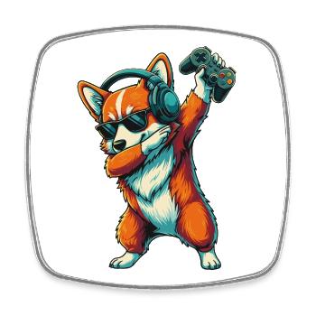 Gamer Corgi Dog Playing Video Games Art - Square fridge magnet - white - Front