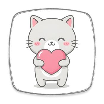 Kawaii Cat Heart Kawaii Cute Gray Cat - Square fridge magnet - white - Front