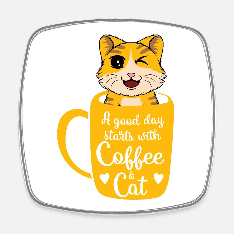 Good day coffee cat - Square fridge magnet - white