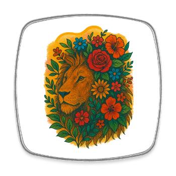 Floral Lion Crown - Square fridge magnet - white - Front