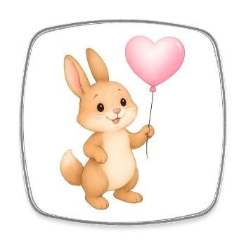 Lapin câlin avec ballon en forme de cœur - Magnet carré - blanc - Devant