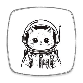 Chat mignon - Astronaute chat en combinaison spatiale - Magnet carré - blanc - Devant