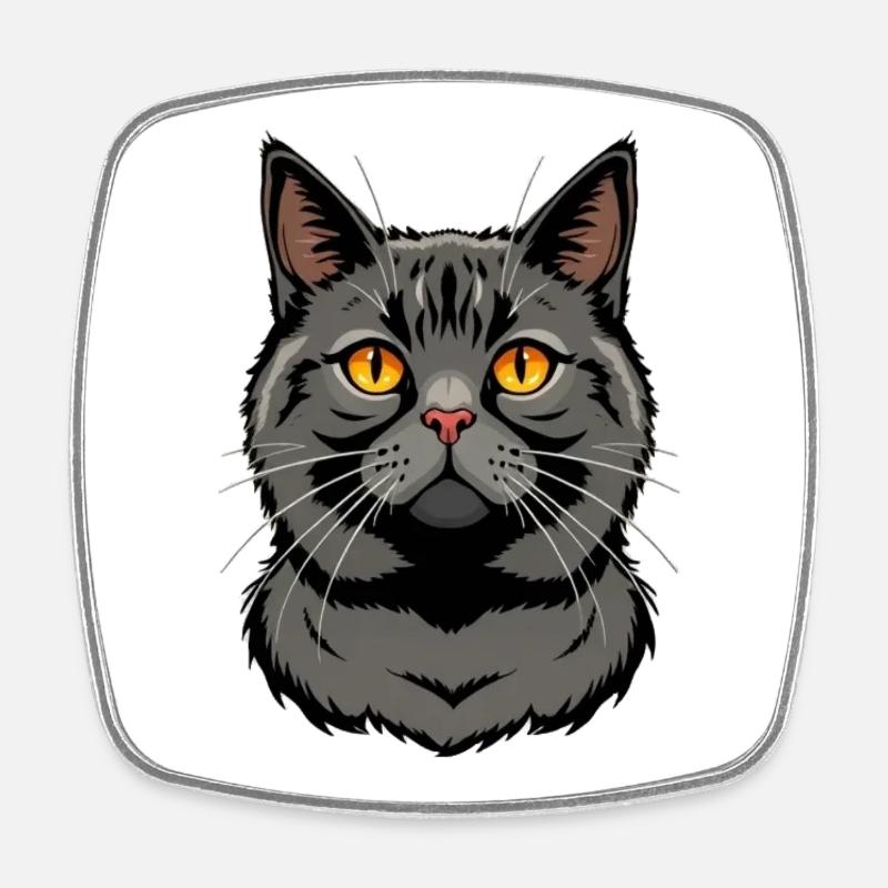 schwarze Katze britisch Kurzhaar - Viereckiger Kühlschrankmagnet - Weiß
