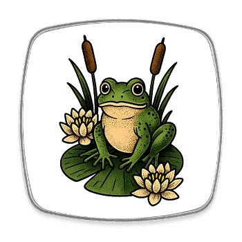 Grüner Frosch auf Seerosenblatt - Viereckiger Kühlschrankmagnet - Weiß - Vorne
