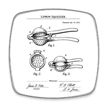 T-shirt décor culinaire Lemon Squeezer Imprimé Breveté - Magnet carré - blanc - Devant