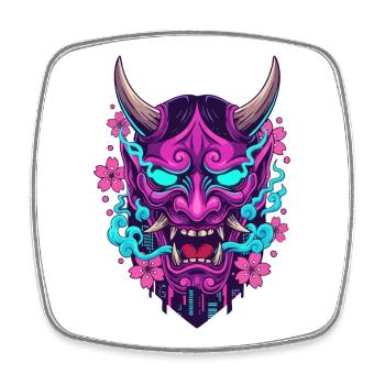 Floral Neon Demon Mask - Square fridge magnet - white - Front