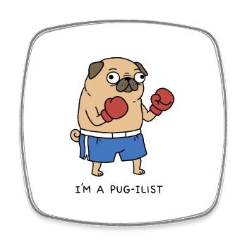 Je suis un pugiliste Boxer drôle Jeu de mots avec chien carlin - Magnet carré - blanc - Devant
