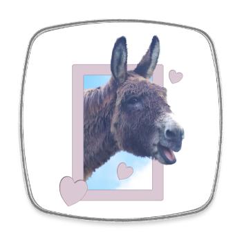 Pastel Donkey in Picture Frame Donkey and Hearts - Square fridge magnet - white - Front