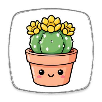 Kawaii-Kaktus im sonnigen Blumentopf - Viereckiger Kühlschrankmagnet - Weiß - Vorne