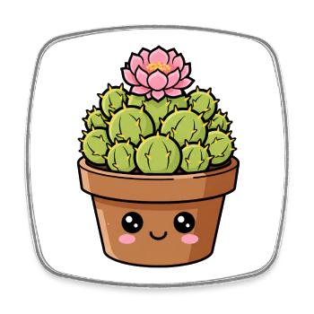 Pot de fleurs de cactus Kawaii - Magnet carré - blanc - Devant