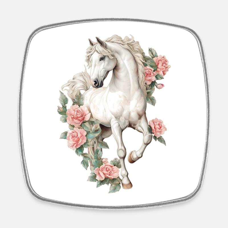 Pferd mit Rosen - Viereckiger Kühlschrankmagnet - Weiß