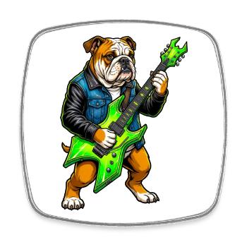 Bulldog Rocker with Neon Guitar - Square fridge magnet - white - Front