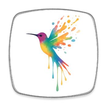 Aquarell Hummingbird: Mehrfarbiger Vogelsplash - Viereckiger Kühlschrankmagnet - Weiß - Vorne