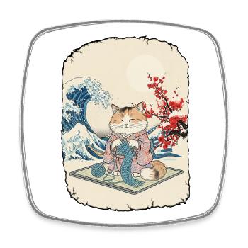Cat Crochet Kawai Anime - Square fridge magnet - white - Front