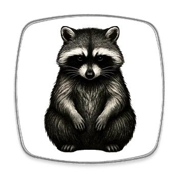 Monochrome Raccoon Print - Square fridge magnet - white - Front
