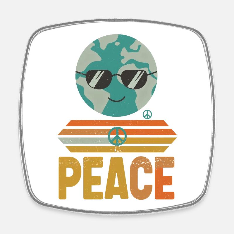Erde mit Peace-Sonnenbrille Retro - Viereckiger Kühlschrankmagnet - Weiß