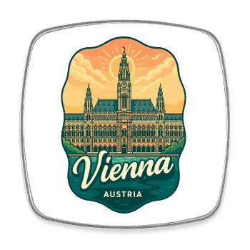 Vienne Autriche Rathaus Sunset Art vintage - Magnet carré - blanc - Devant