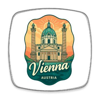 Vienna Austria Karlskirche Sunset Retro Travel Art - Square fridge magnet - white - Front