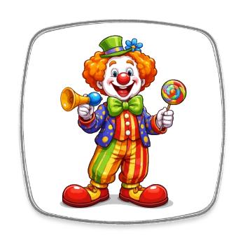 Clown mit Tröte und Lutscher - Viereckiger Kühlschrankmagnet - Weiß - Vorne
