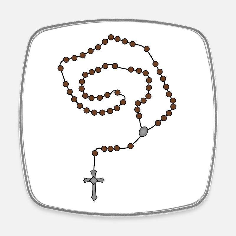 Spiral Rosary Beads on Black - Square fridge magnet - white