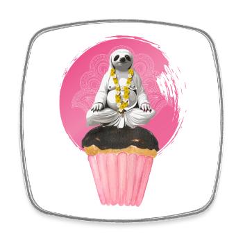 Yoga Panda Cupcake Rose mignon, Namaste Ohm - Magnet carré - blanc - Devant