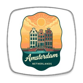 Amsterdamer Kanal Retro Niederlande Sonnenuntergangsreisen - Viereckiger Kühlschrankmagnet - Weiß - Vorne