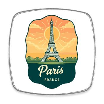 Insigne rétro du coucher de soleil de la Tour Eiffel de Paris - Magnet carré - blanc - Devant