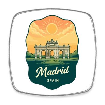 Madrid Vintage Sunset Travel Badge - Square fridge magnet - white - Front