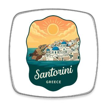 Santorini Blue Domes Retro Sonnenuntergangsabzeichen - Viereckiger Kühlschrankmagnet - Weiß - Vorne