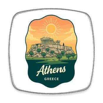 Athens Parthenon Vintage Sunset Abzeichen - Viereckiger Kühlschrankmagnet - Weiß - Vorne