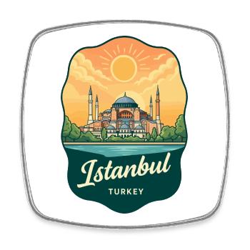 Istanbul Hagia Sophia Retro Travel Badge - Square fridge magnet - white - Front