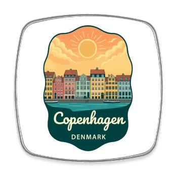 Badge Rétro Sunset de Copenhague Nyhavn - Magnet carré - blanc - Devant