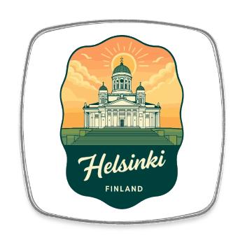 Helsinkier Kathedrale Vintage-Reiseabzeichen - Viereckiger Kühlschrankmagnet - Weiß - Vorne