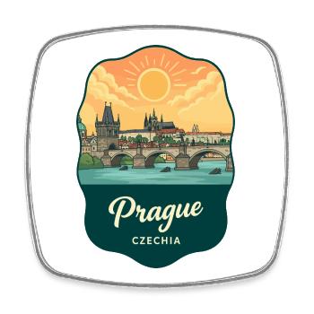 Prager Karlsbrücke Vintage-Abzeichen - Viereckiger Kühlschrankmagnet - Weiß - Vorne